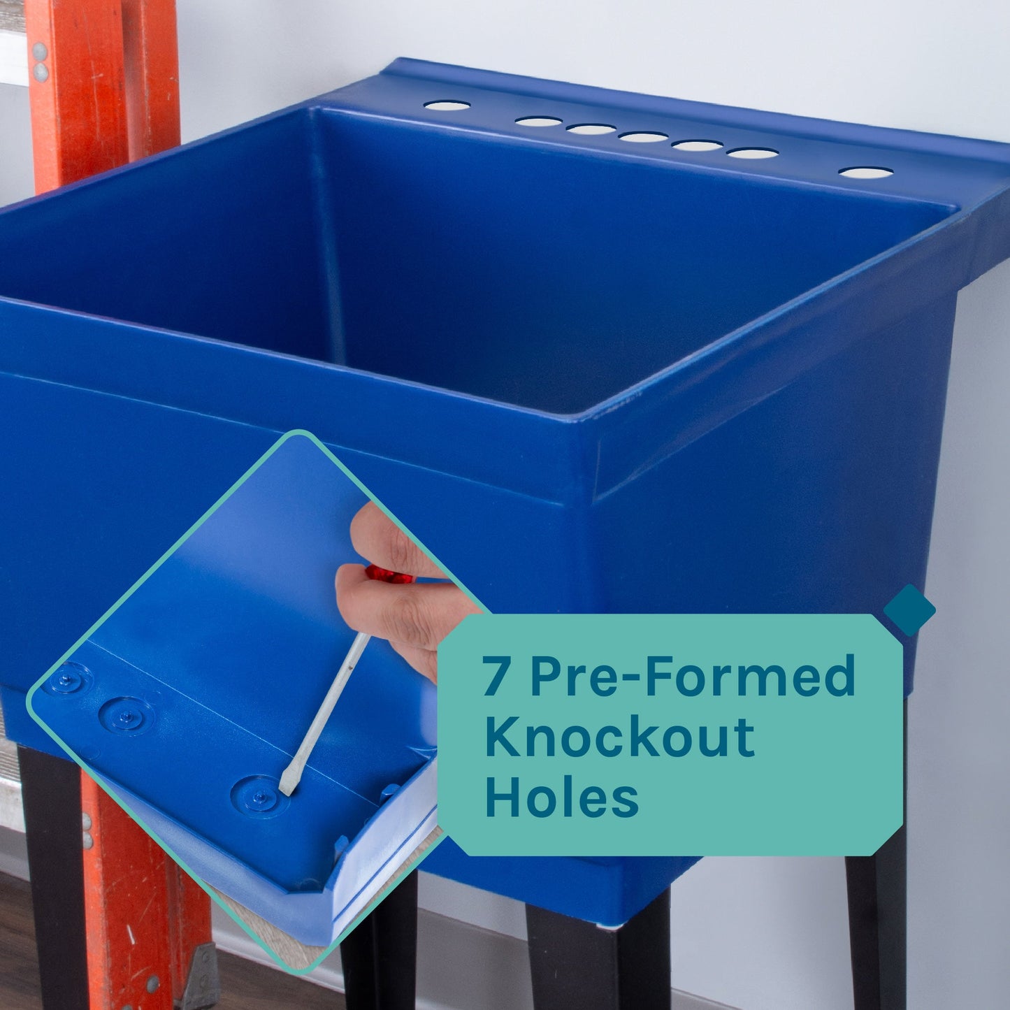 Tehila Standard Freestanding Blue Utility Sink with Stainless Steel Finish High-Arc Coil Pull-Down Faucet