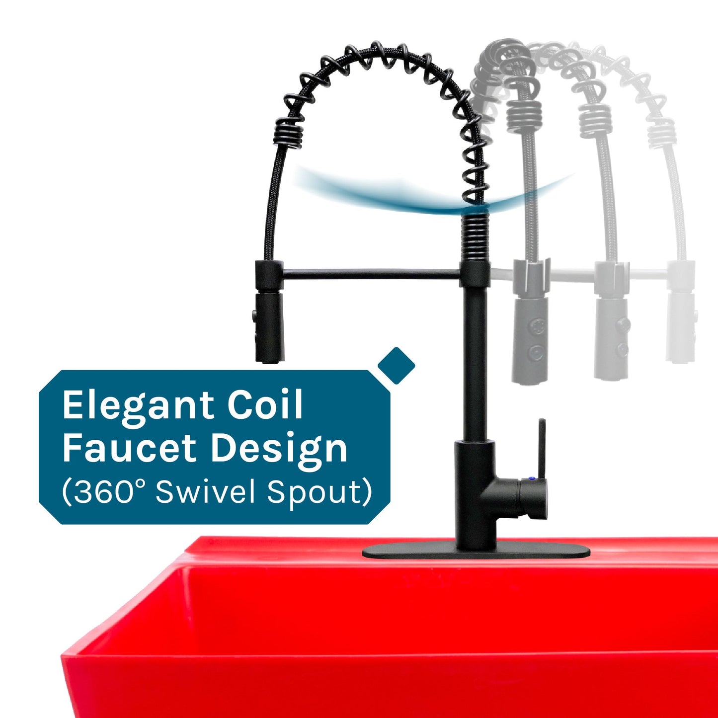 Tehila Standard Freestanding Red Utility Sink with Black Finish High-Arc Coil Pull-Down Faucet