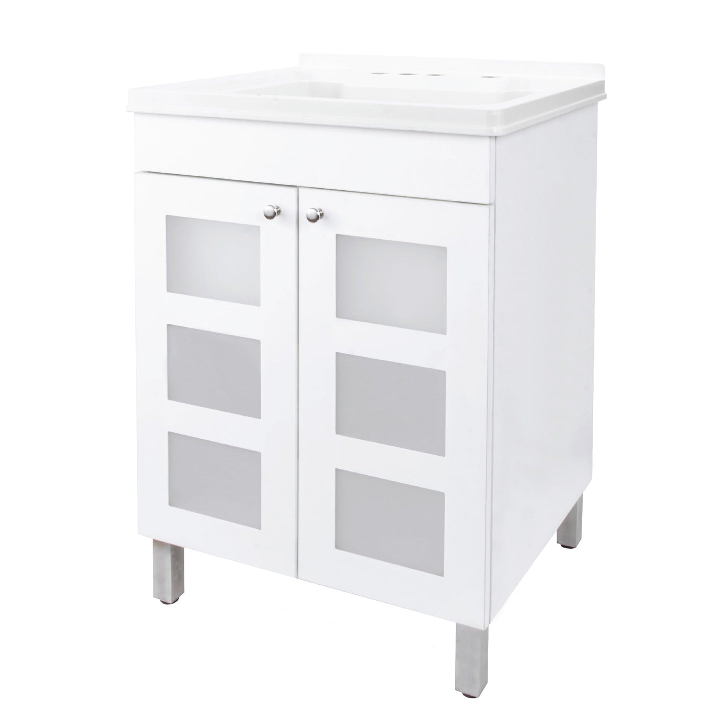 Tehila White Vanity Cabinet and White Utility Sink, No Supply Lines, No Strainer Basket