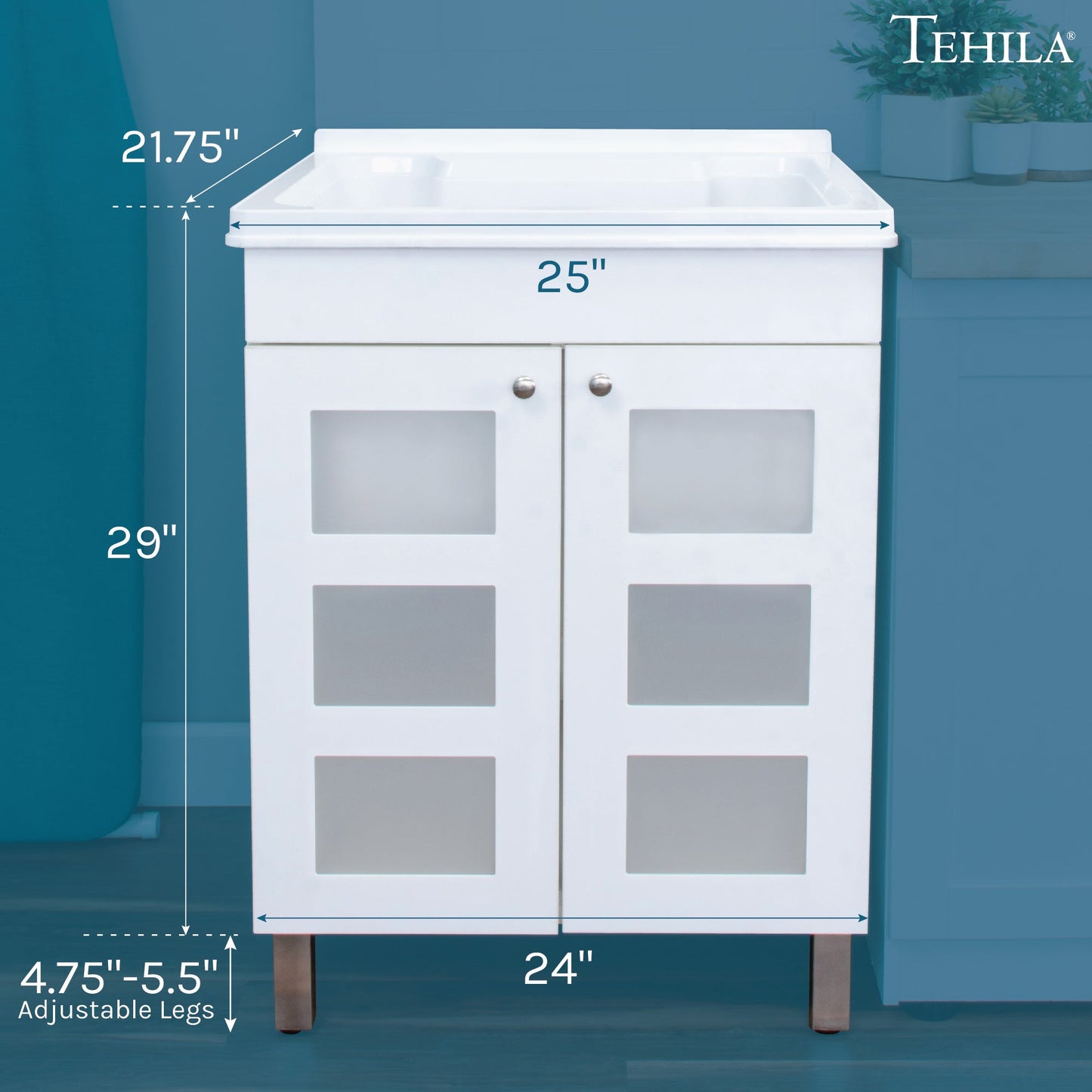 Tehila White Vanity Cabinet and White Utility Sink, No Supply Lines, No Strainer Basket