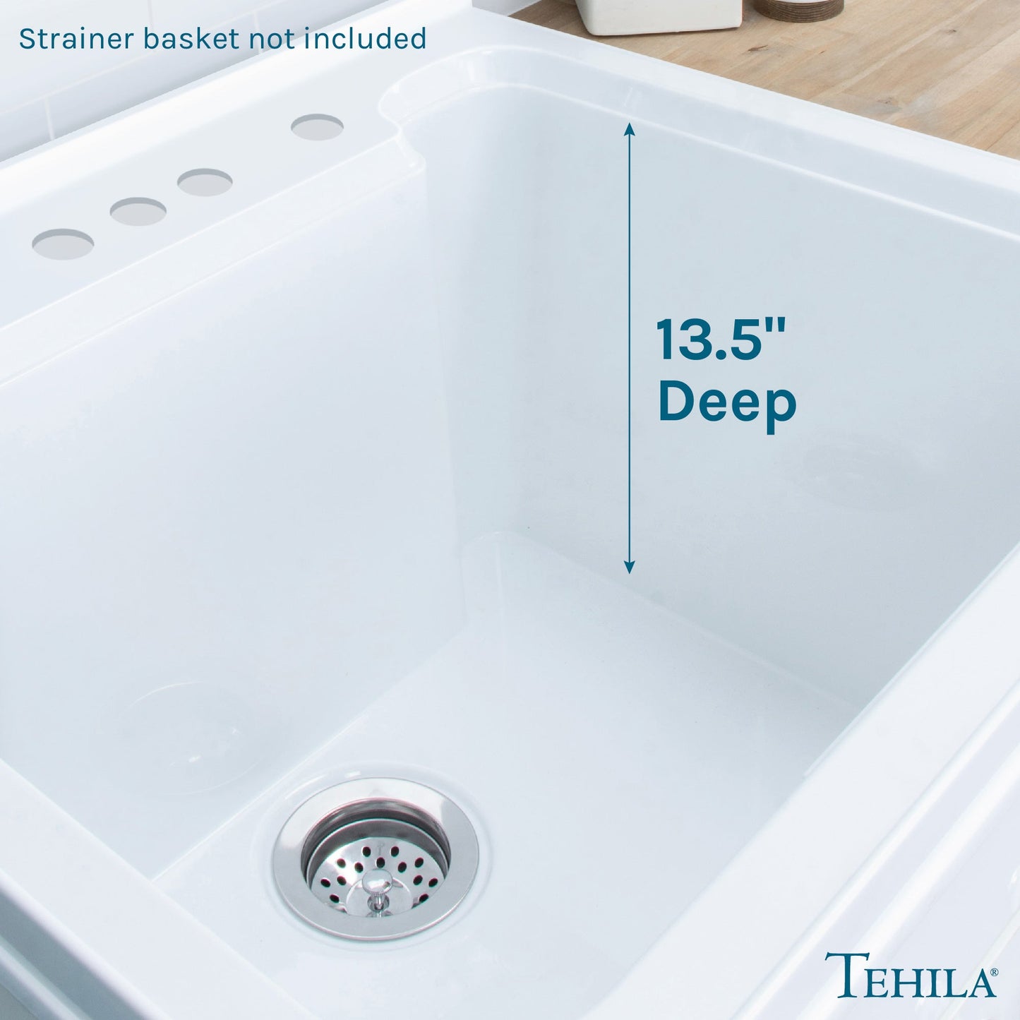 Tehila White Vanity Cabinet and White Utility Sink, No Supply Lines, No Strainer Basket