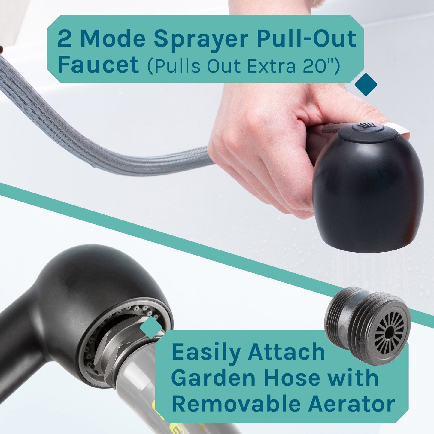 Tehila Black Vanity Cabinet and White Utility Sink with Black Finish Pull-Out Faucet