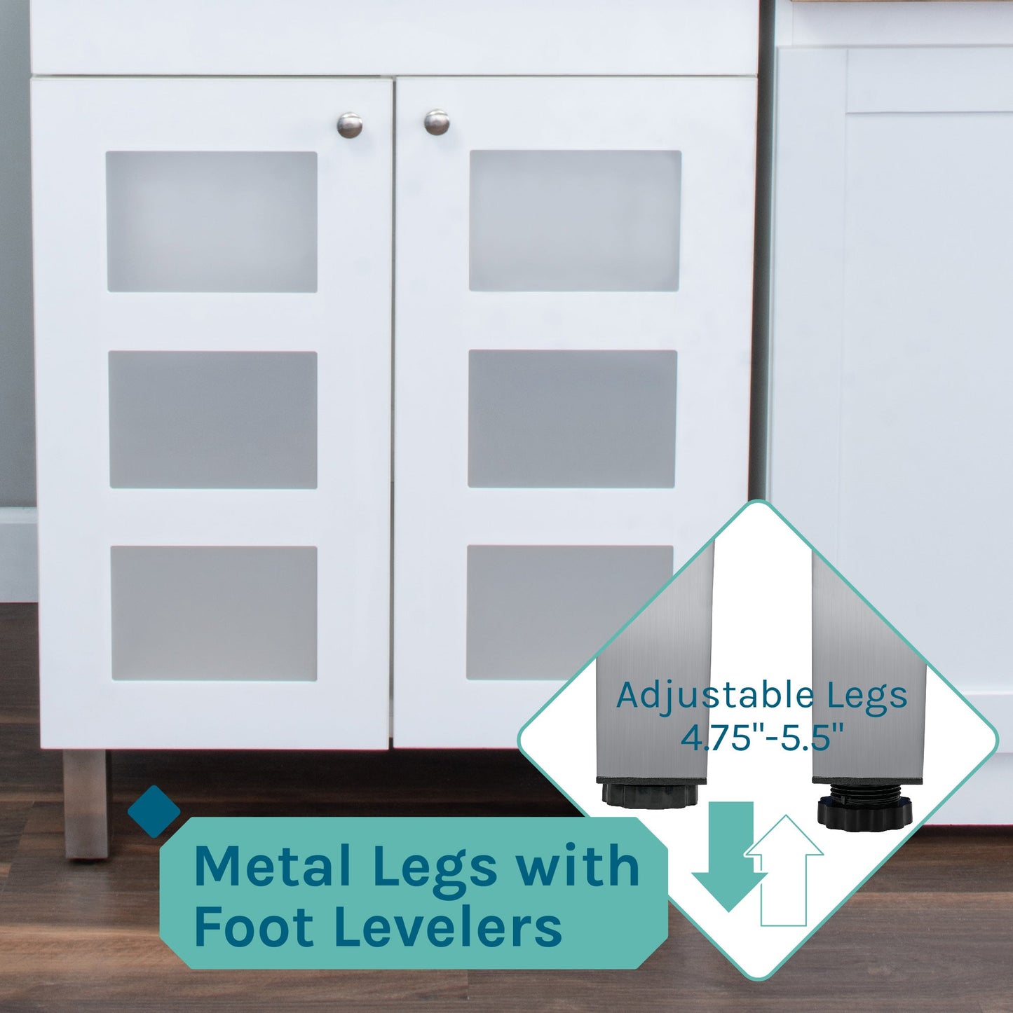 Tehila White Vanity Cabinet and White Utility Sink with Black Finish High-Arc Coil Pull-Down Faucet