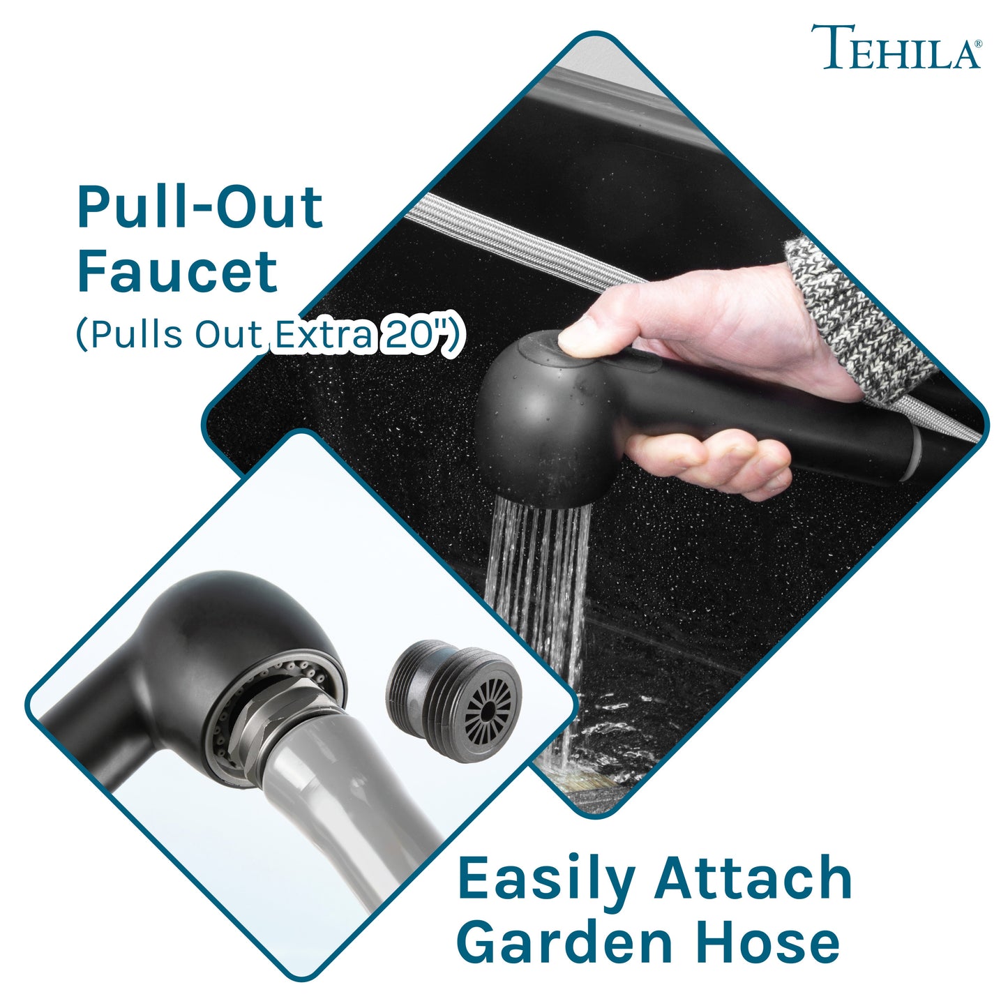 Tehila Space Saver Freestanding Black Utility Sink with Black Finish Pull-Out Faucet