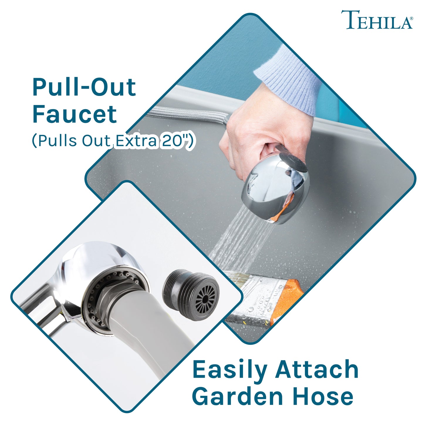 Tehila Space Saver Freestanding Grey Utility Sink with Chrome Finish Pull-Out Faucet