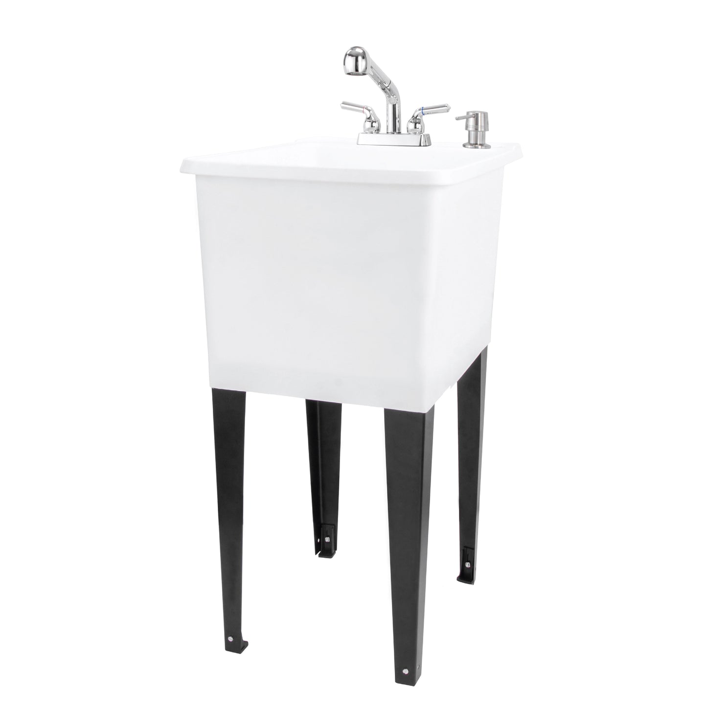 Tehila Space Saver Freestanding White Utility Sink with Chrome Finish Pull-Out Faucet