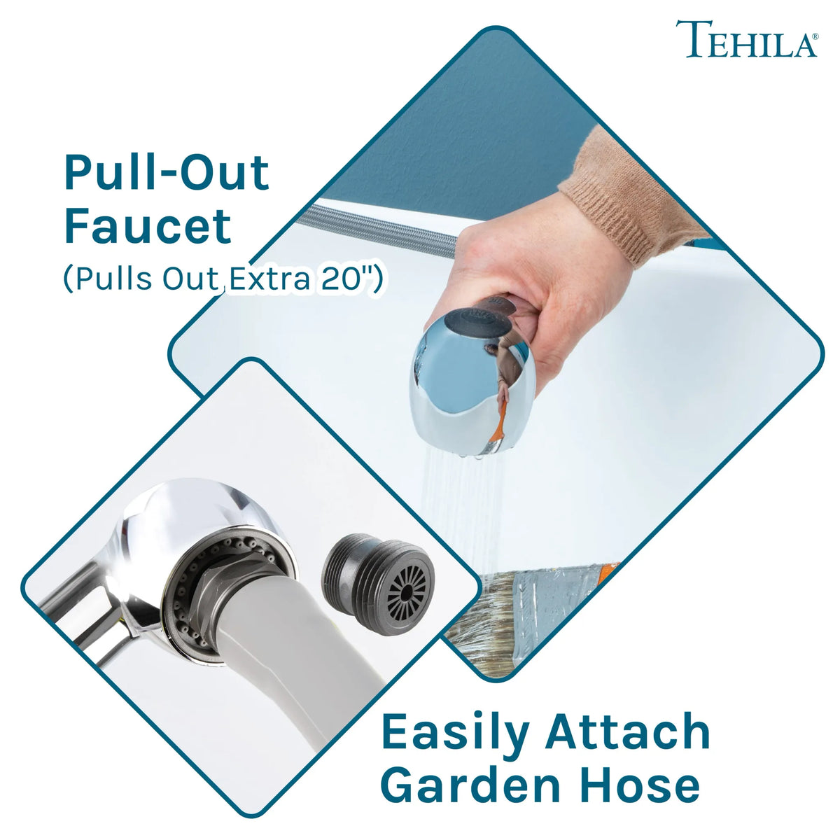 Tehila Space Saver Freestanding White Utility Sink with Chrome Finish Pull-Out Faucet - Hardware + Construction » Plumbing, Hardware + Construction » Plumbing » Utility Sinks, All Products, Products from Utility-Sink.com, 🛠️ Tools + Hardware - Little Red General Store