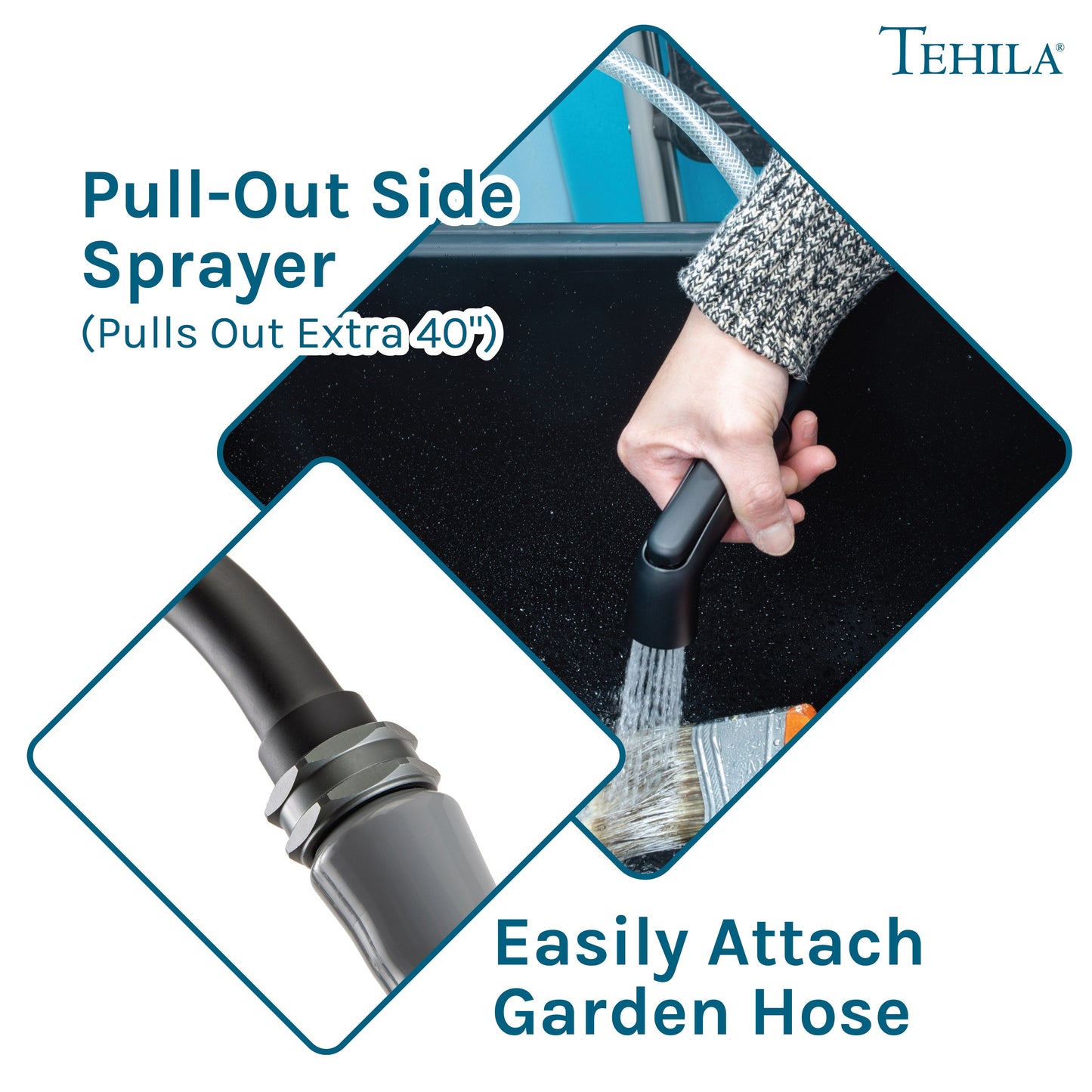 Tehila Space Saver Freestanding Black Utility Sink with Black Finish Gooseneck Faucet and Side Sprayer