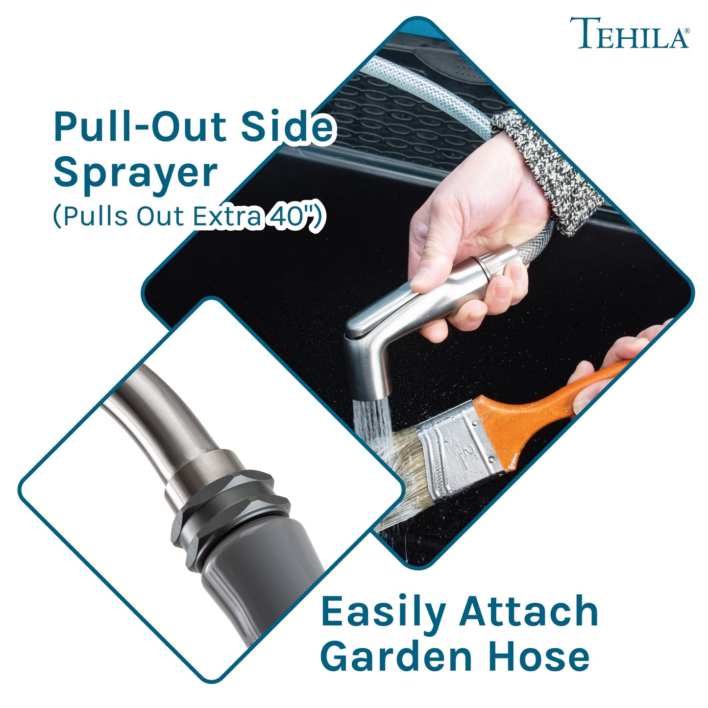 Tehila Space Saver Freestanding Black Utility Sink with Stainless Steel Finish Gooseneck Faucet and Side Sprayer