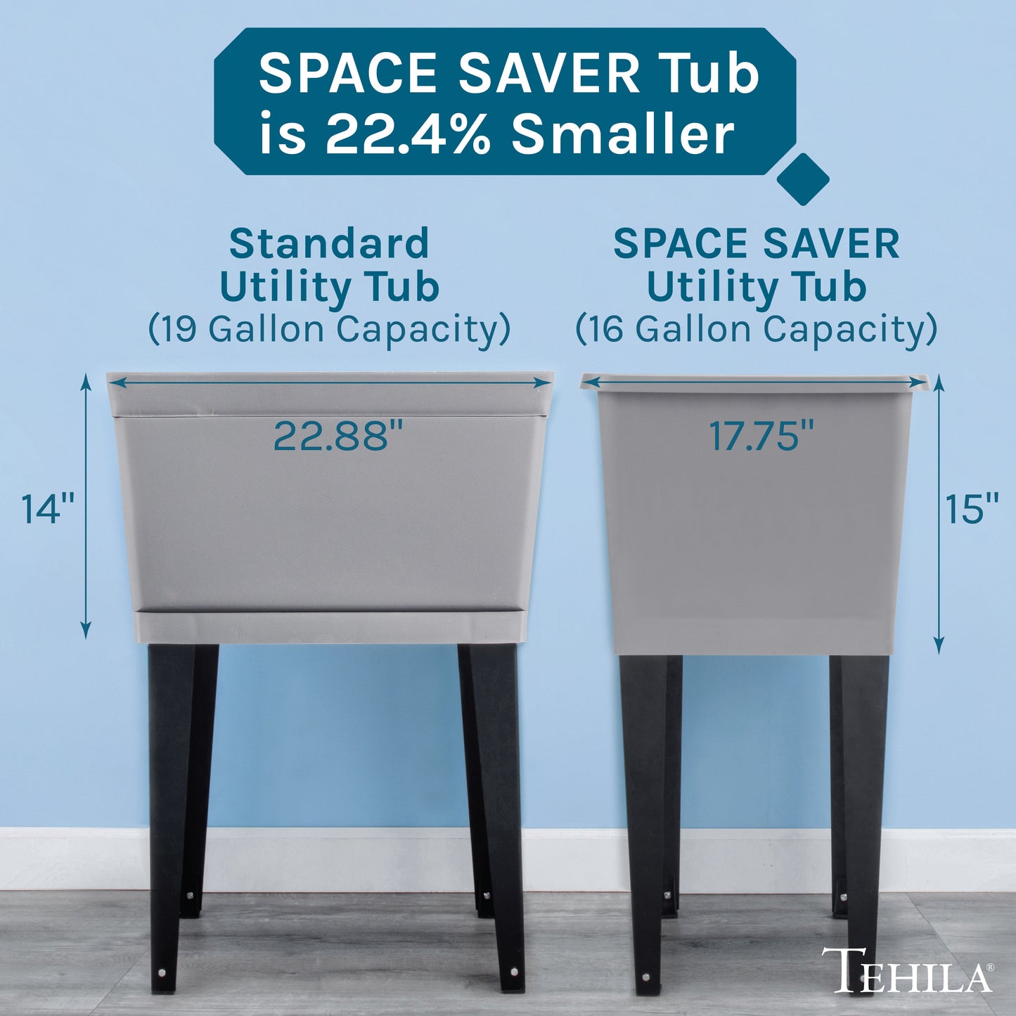Tehila Space Saver Freestanding Grey Utility Sink with Stainless Steel Finish Gooseneck Faucet and Side Sprayer