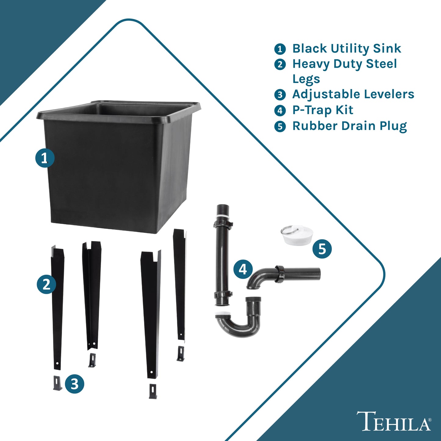 Tehila Space Saver Freestanding Black Utility Sink