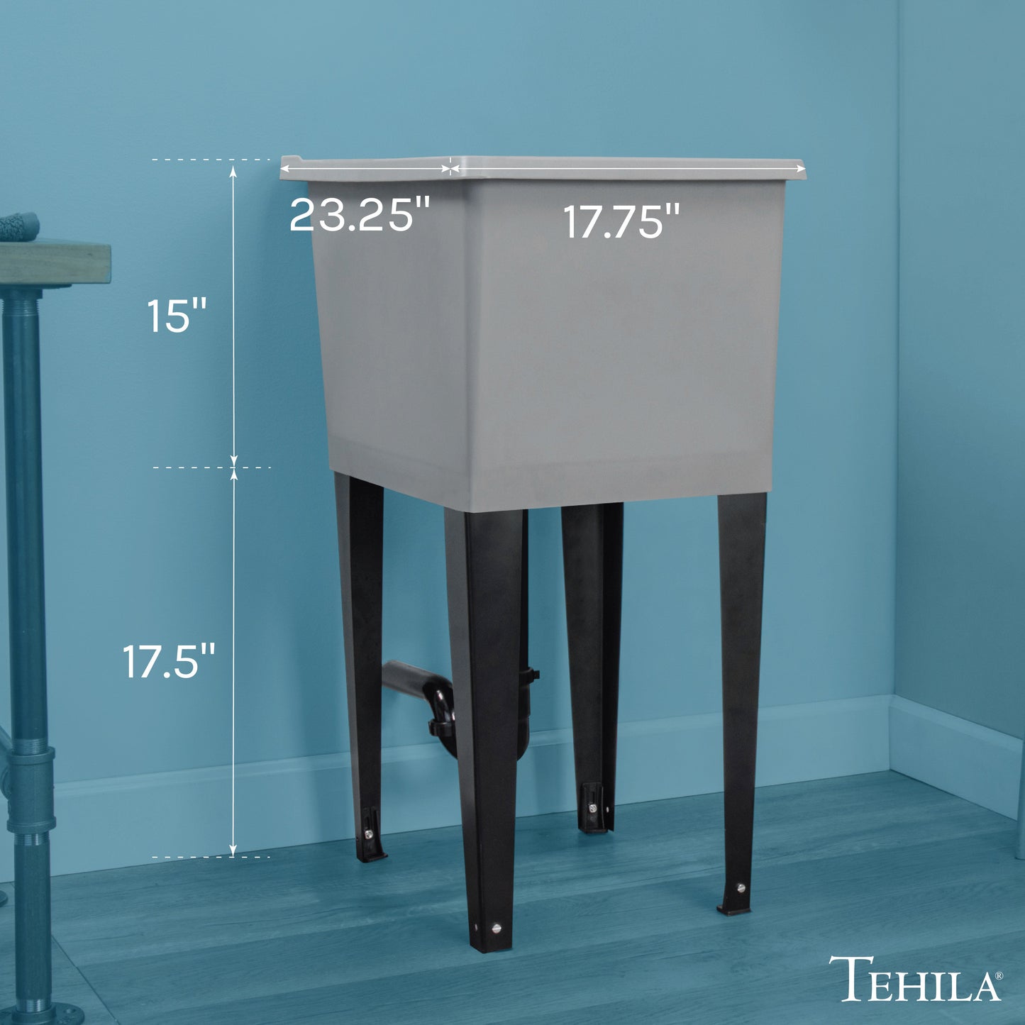 Tehila Space Saver Freestanding Grey Utility Sink