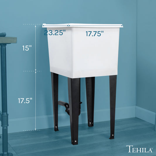 Tehila Space Saver Freestanding White Utility Sink
