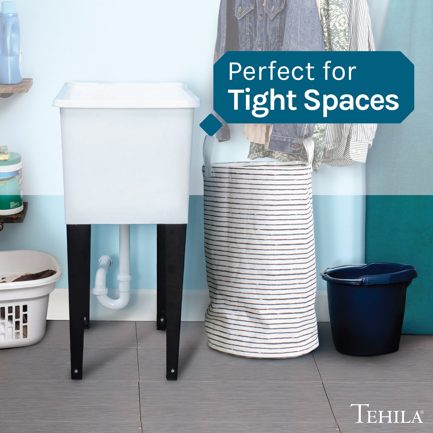 Tehila Space Saver Freestanding White Utility Sink
