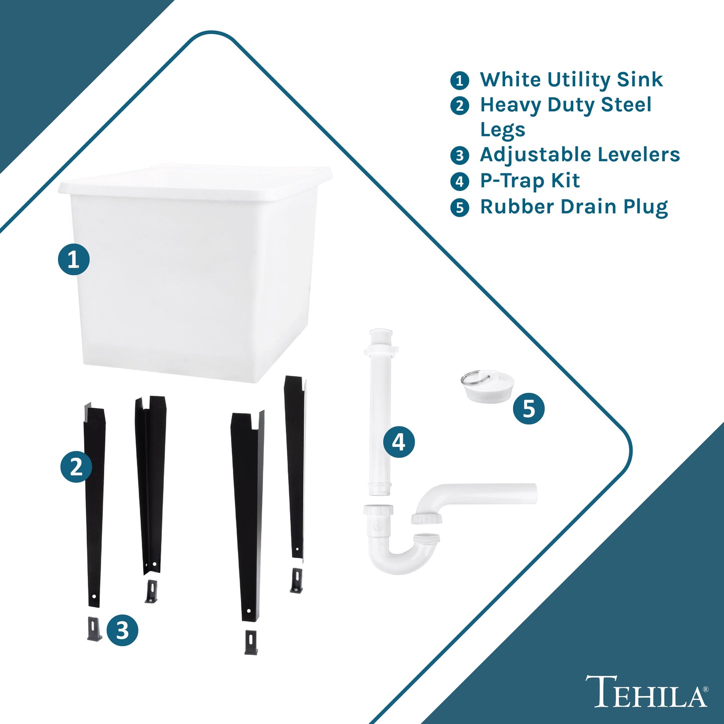 Tehila Space Saver Freestanding White Utility Sink