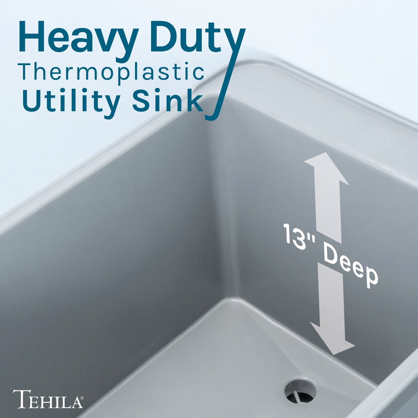 Tehila Space Saver Freestanding Grey Utility Sink with Black Finish Low-Profile Pull-Down Faucet