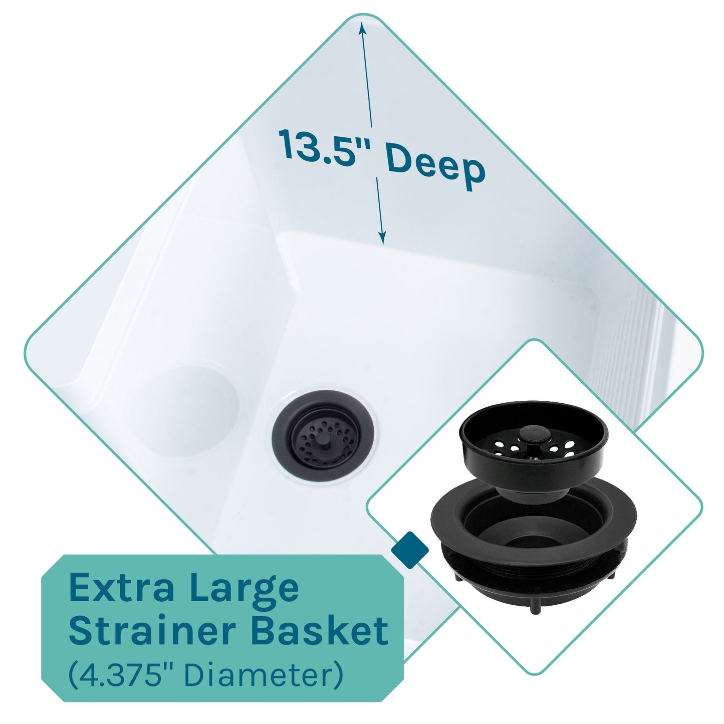 Tehila Luxe Freestanding White Utility Sink with Black Finish Low-Profile Pull-Down Faucet