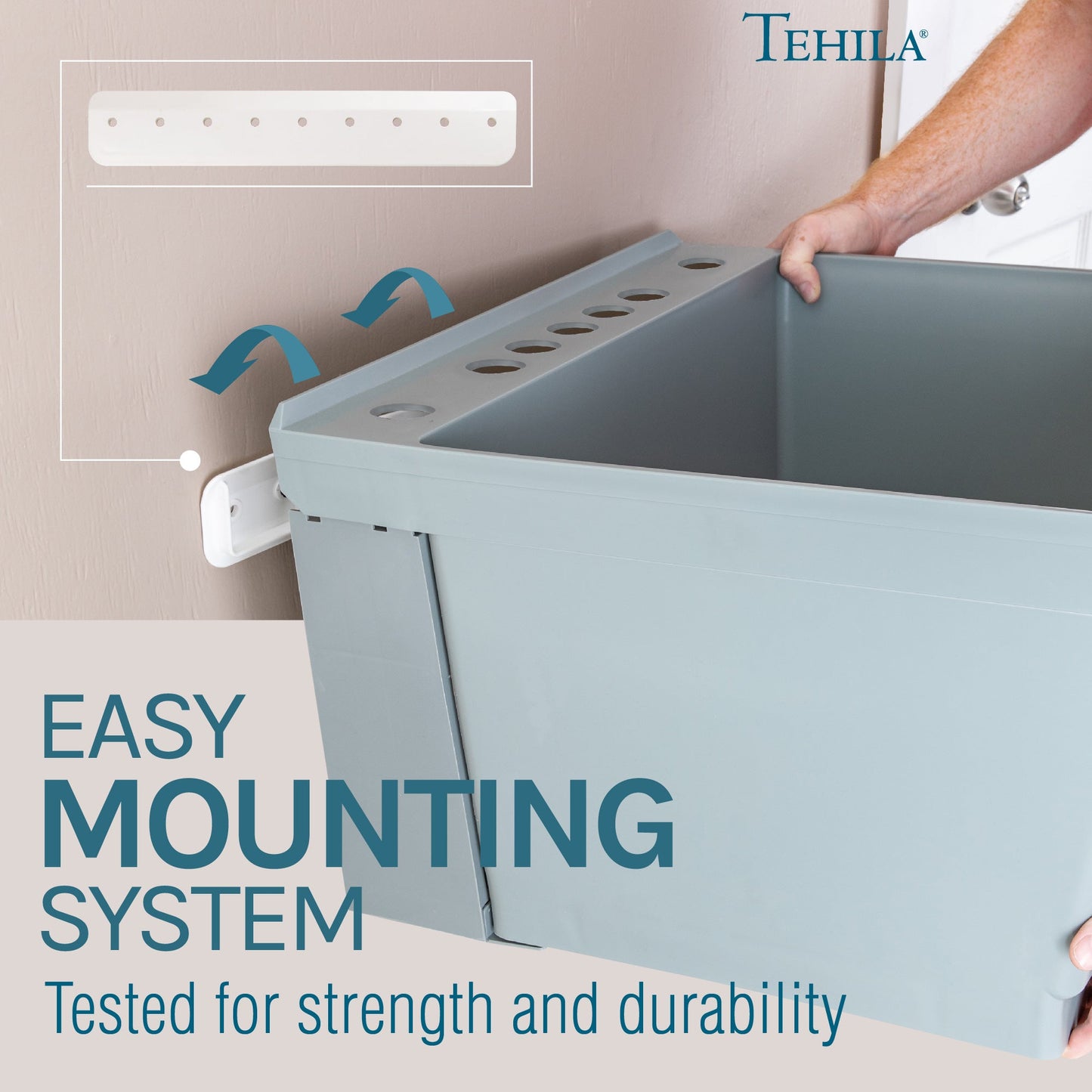 Tehila Standard Wall-Mounted Grey Utility Sink, Water Supply Lines Included