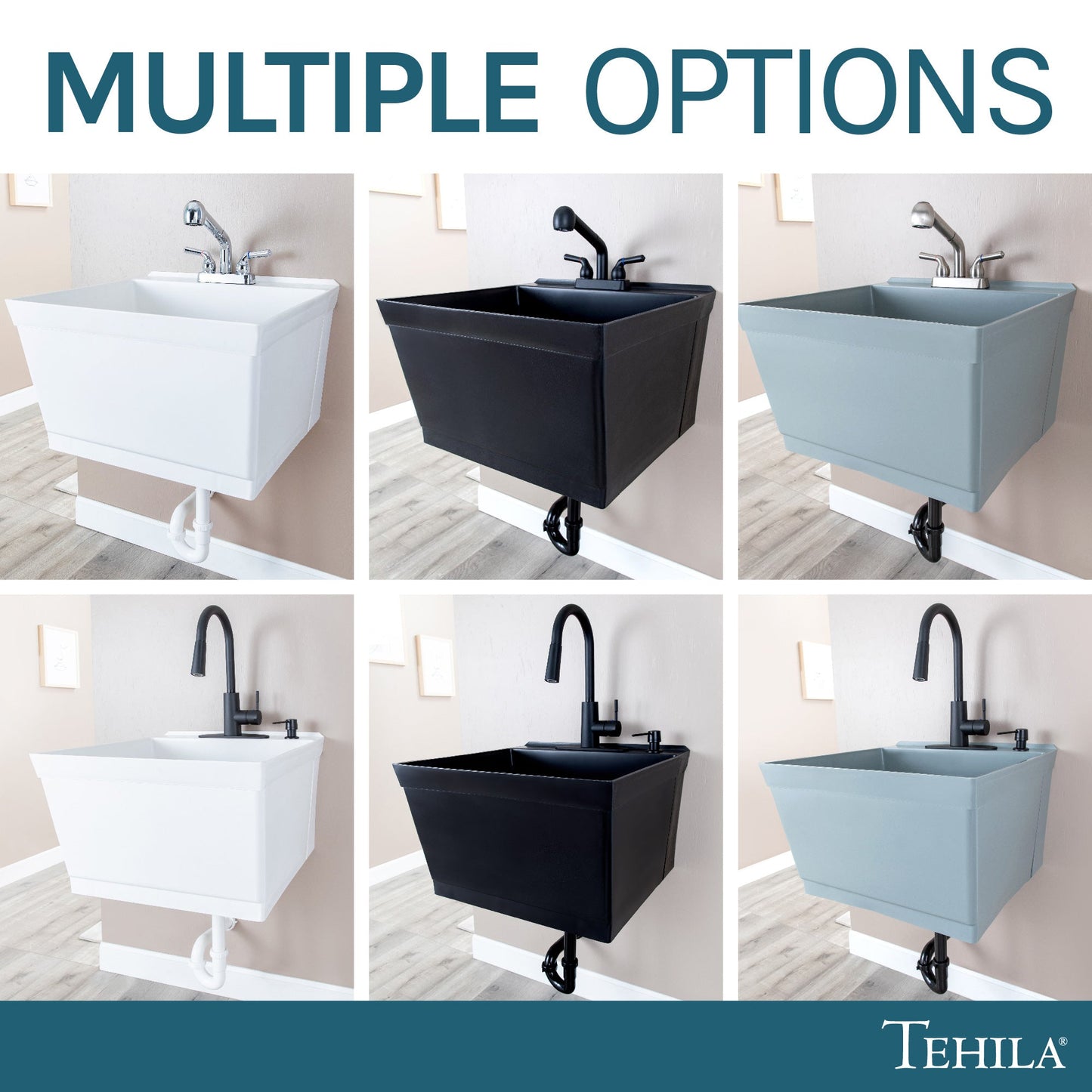 Tehila Standard Wall-Mounted Grey Utility Sink, Water Supply Lines Included