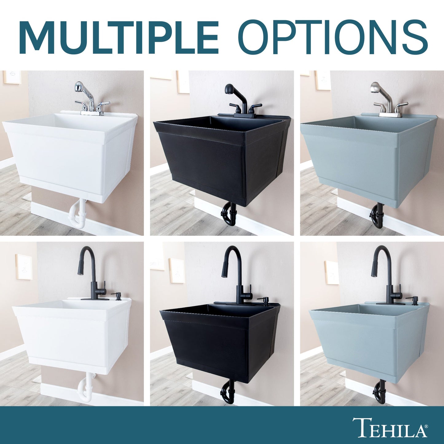 Tehila Standard Wall-Mounted White Utility Sink, Water Supply Lines Included