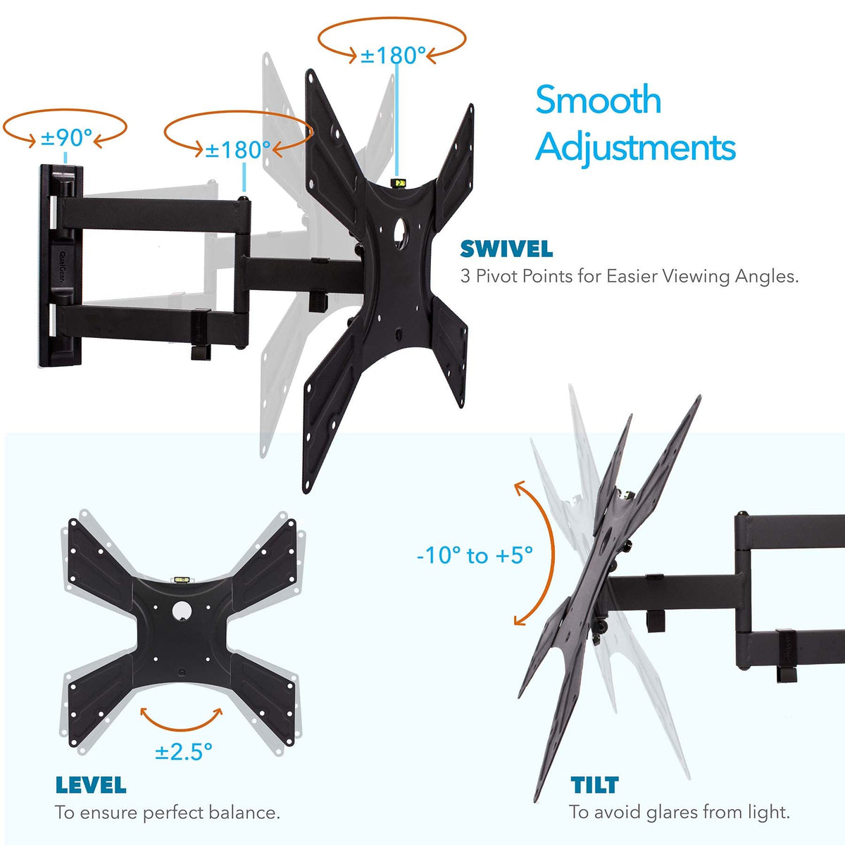 QualGear 23-47 in Articulating TV Wall Mount Kit, Black, QG-TM-021-BLK