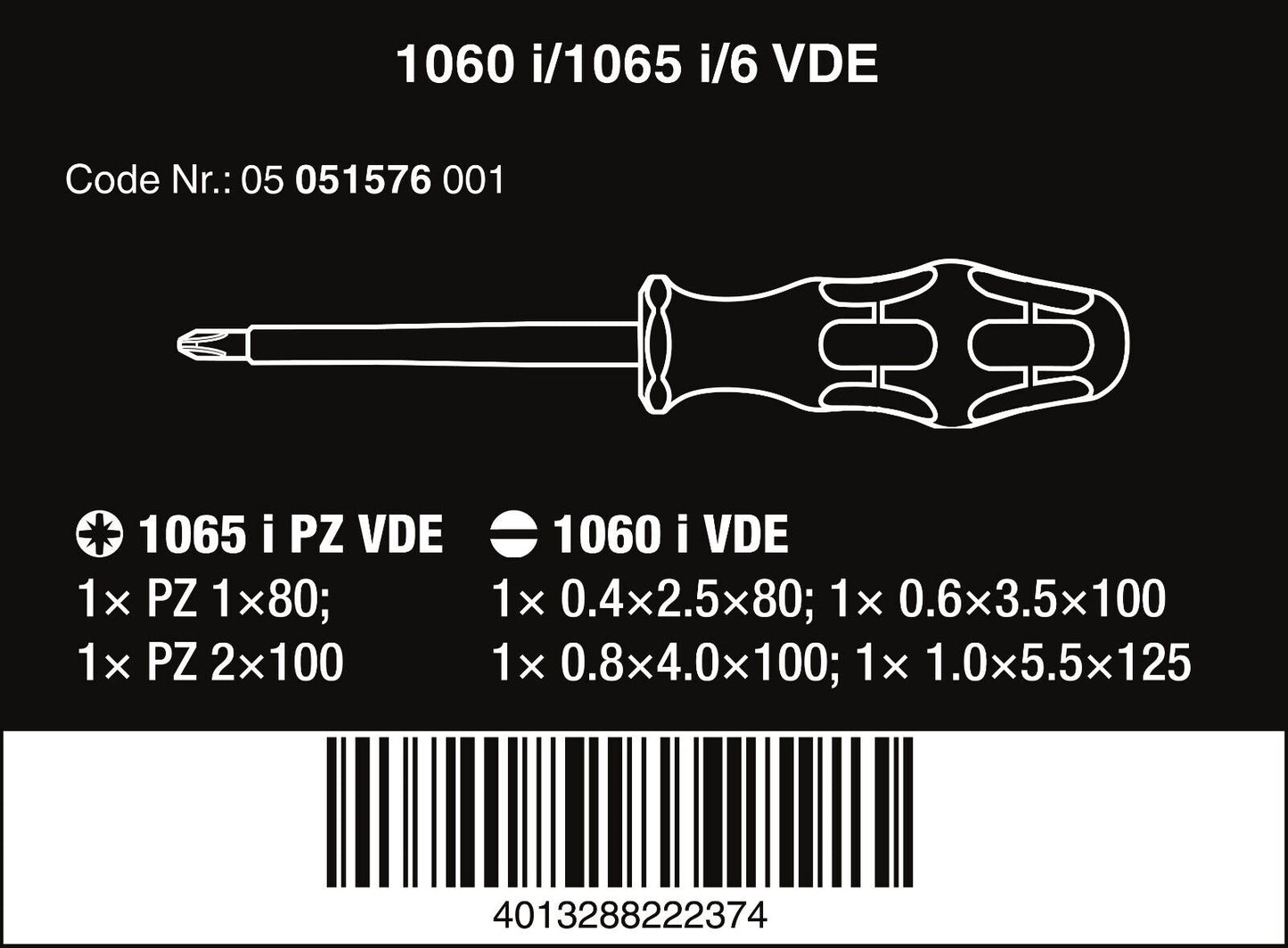 Wera 1060 i/1065 i/6 Kraftform VDE Screwdriver Set 6 Pieces 05051576001