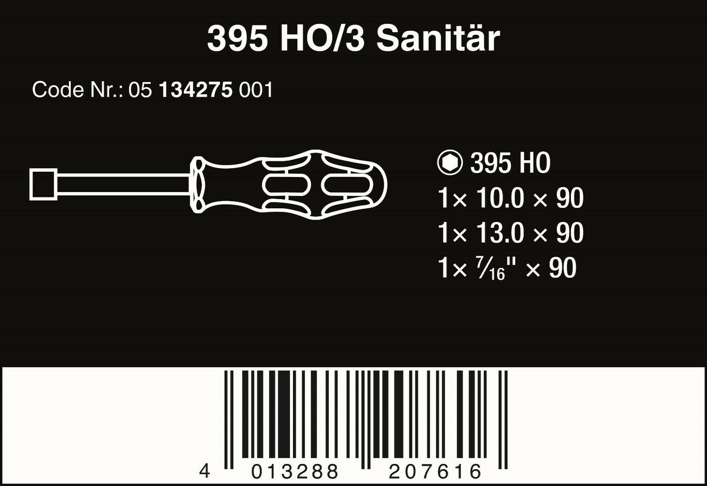 Wera 395 HOLO/3 Kraftform Plus Sanitary Nutdriver Set 3 Piece Metric 05134275001