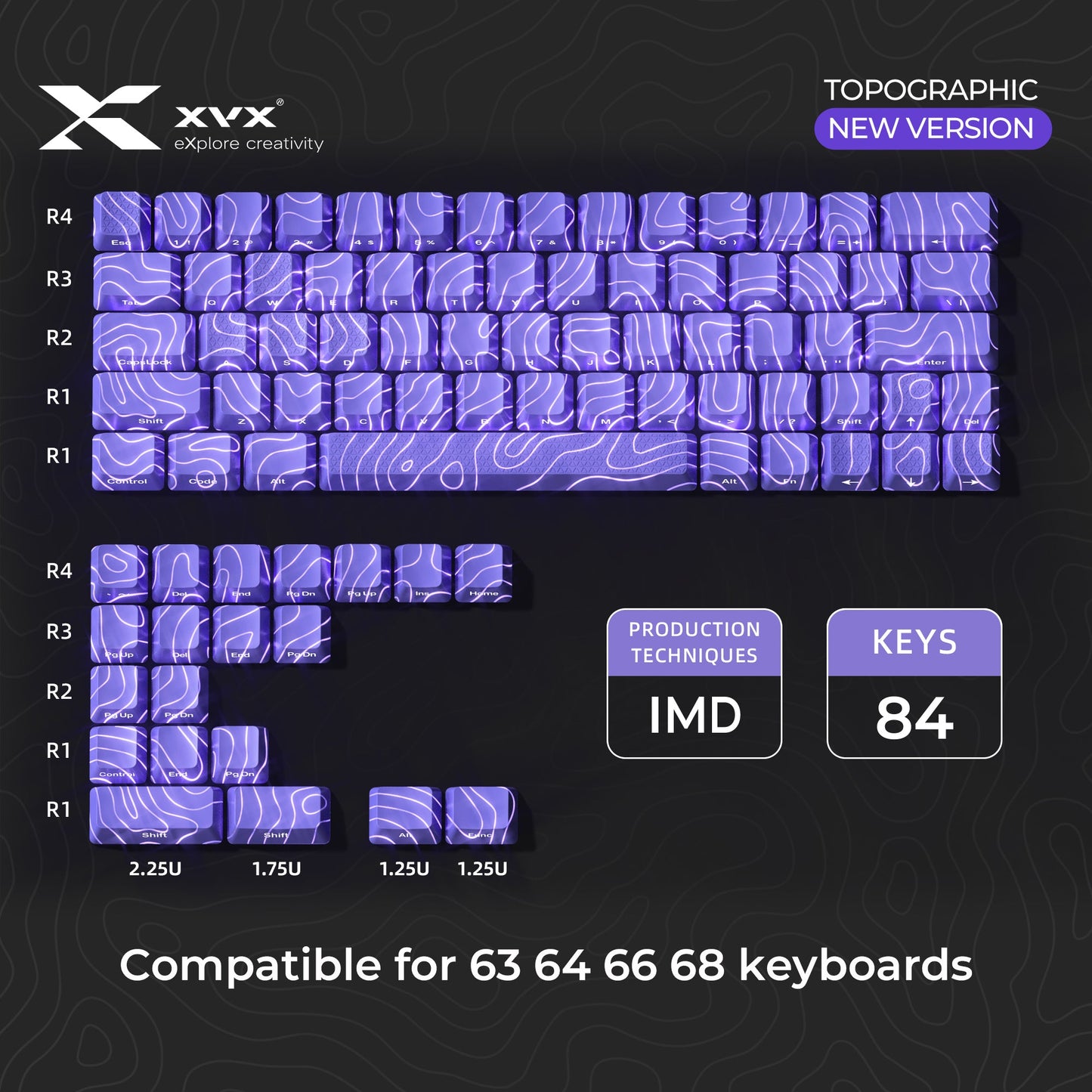 XVX Topographic New Version Pattern Shine-Through OEM Profile IMD-Tech Keycap Set
