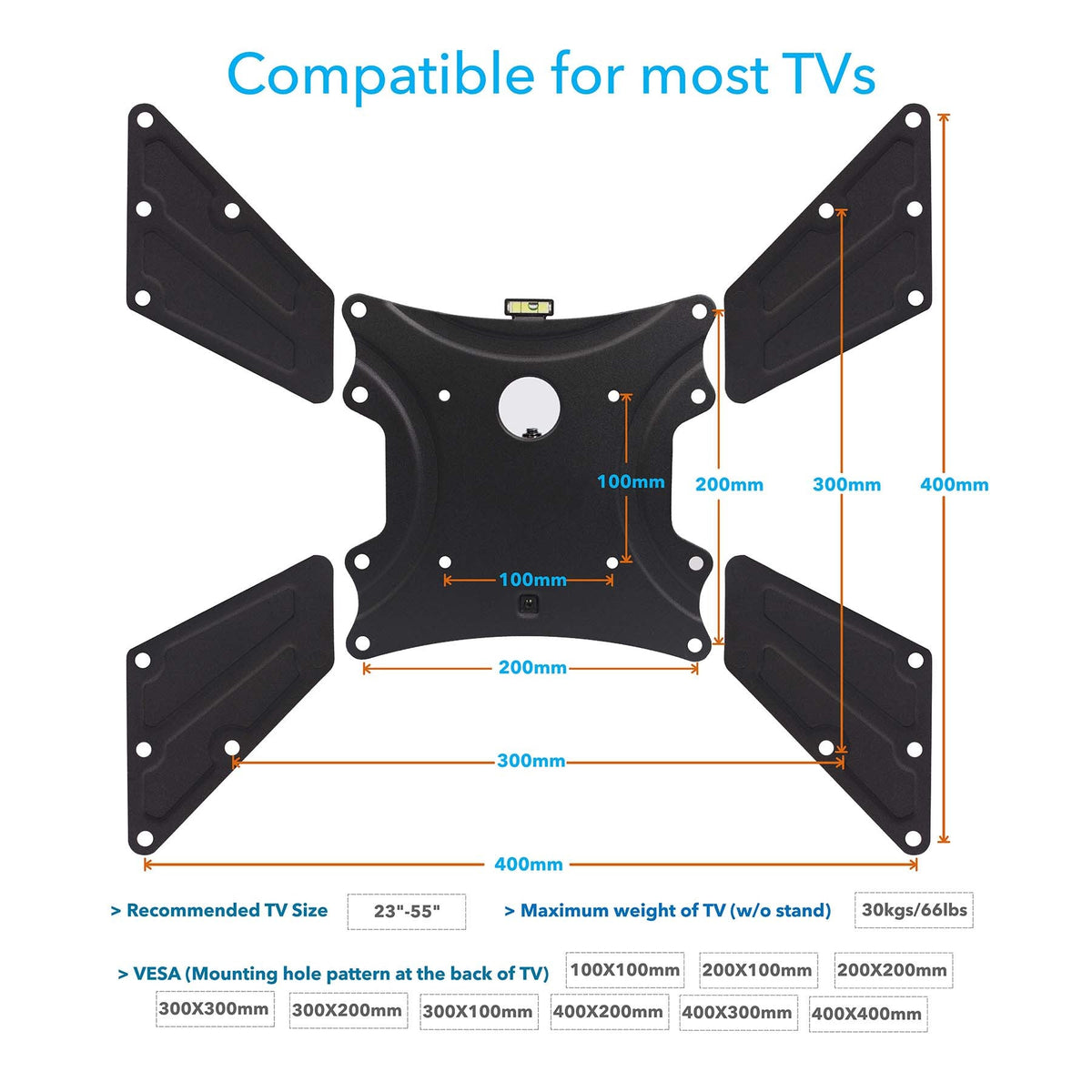 QualGear 23-47 in Articulating TV Wall Mount Kit, Black, QG-TM-021-BLK