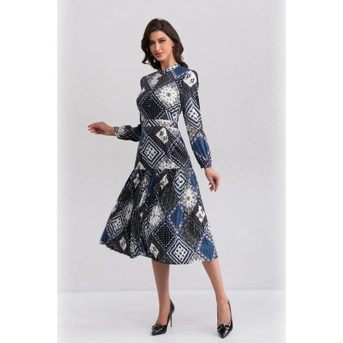 Diamond Print Midi Dress