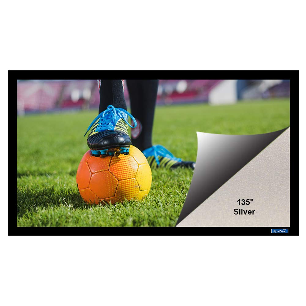 QualGear 135-In 16:9 Fixed Frame Projector Screen, 3D High Reflective Silver, 2.5 Gain, QG-PS-FF6-169-135-S