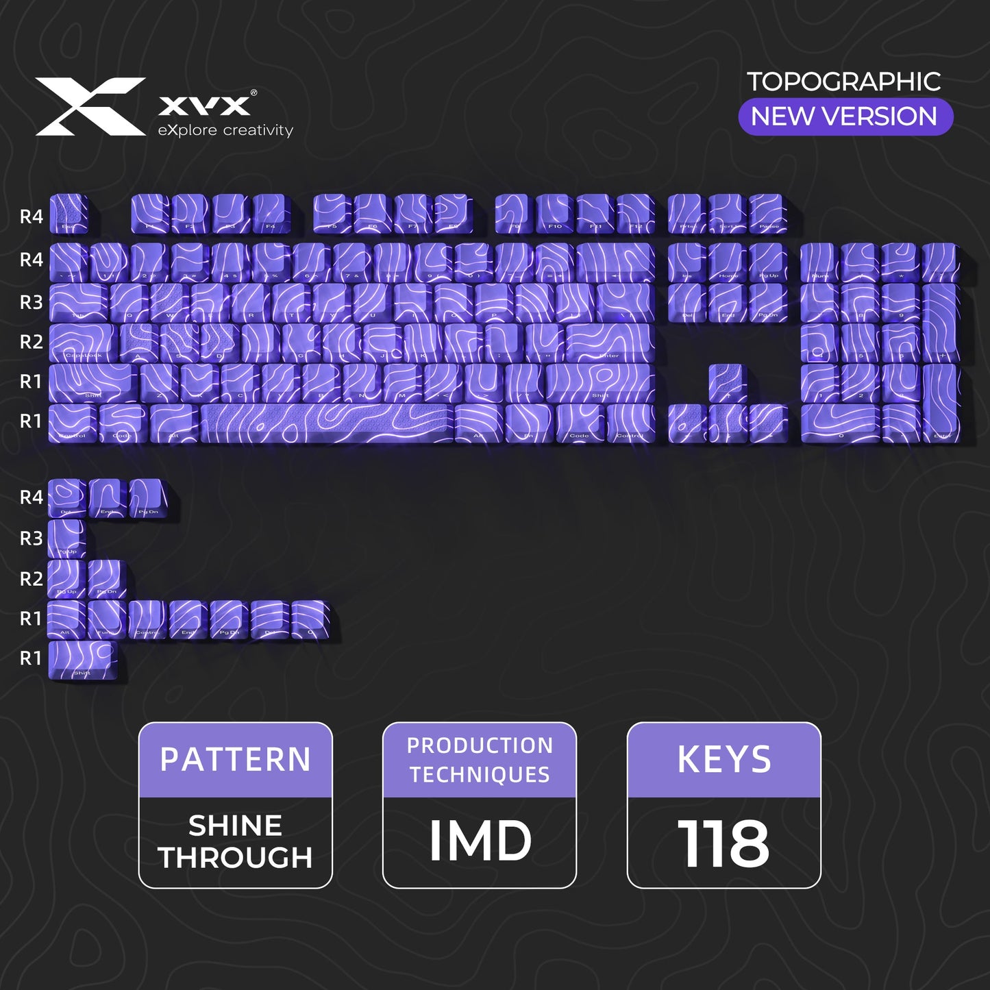 XVX Topographic New Version Pattern Shine-Through OEM Profile IMD-Tech Keycap Set