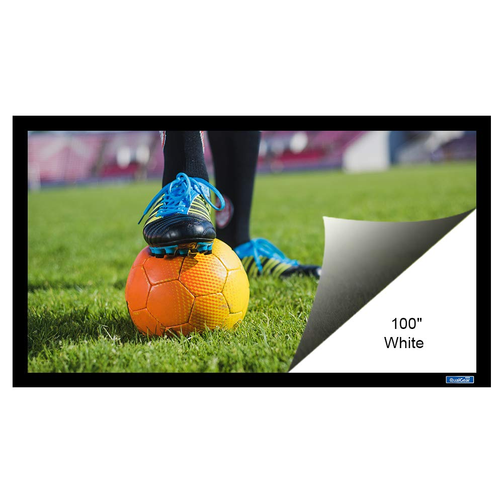 QualGear 100-In 16:9 Fixed Frame Projector Screen, 4K HD Ultra White, 1.2 Gain, QG-PS-FF6-169-100-W