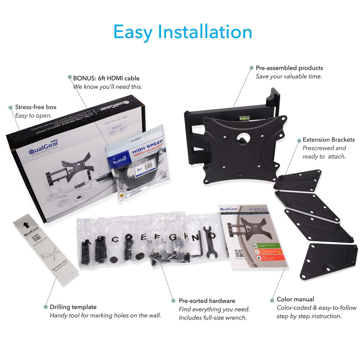 QualGear 23-47 in Articulating TV Wall Mount Kit, Black, QG-TM-021-BLK