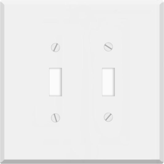 2 Gang Jumbo Oversized Toggle Switch Wall Plate Cover - White Metal - Made in USA