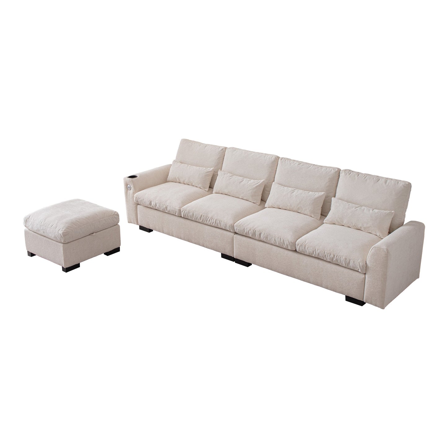 114.5"Modern Modular L Shaped Chenille Sofa Couch Reversible Ottoman With Storage Removable and Washable Cushions Sofa With USB Ports & Cup Holder For Living Room