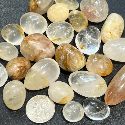 Clear and Golden Healer Quartz Crystal Mixed Tumbled Stones (By The Piece or Pound) Wholesale