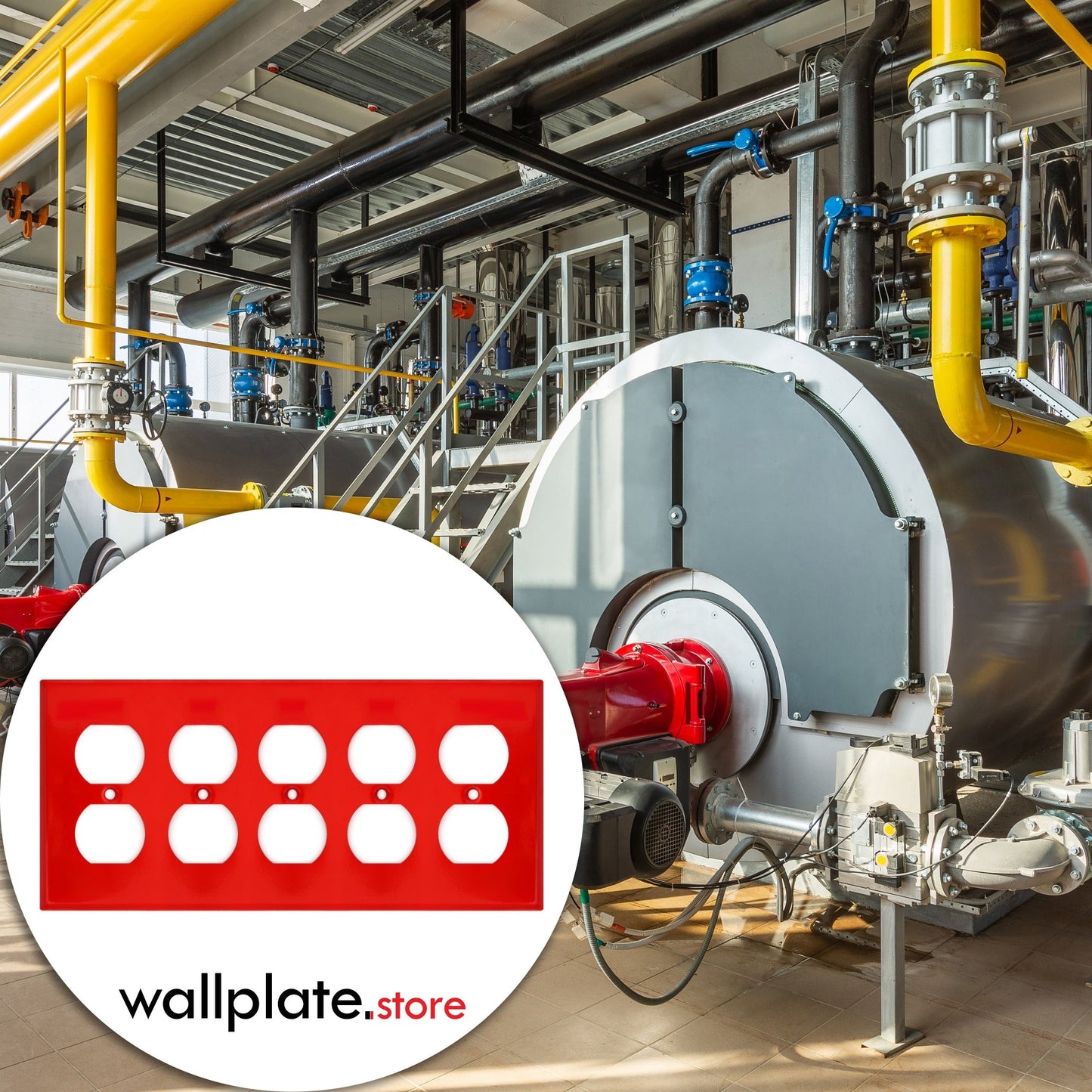 5 Gang Red Metal Duplex Receptacle Wall Plate