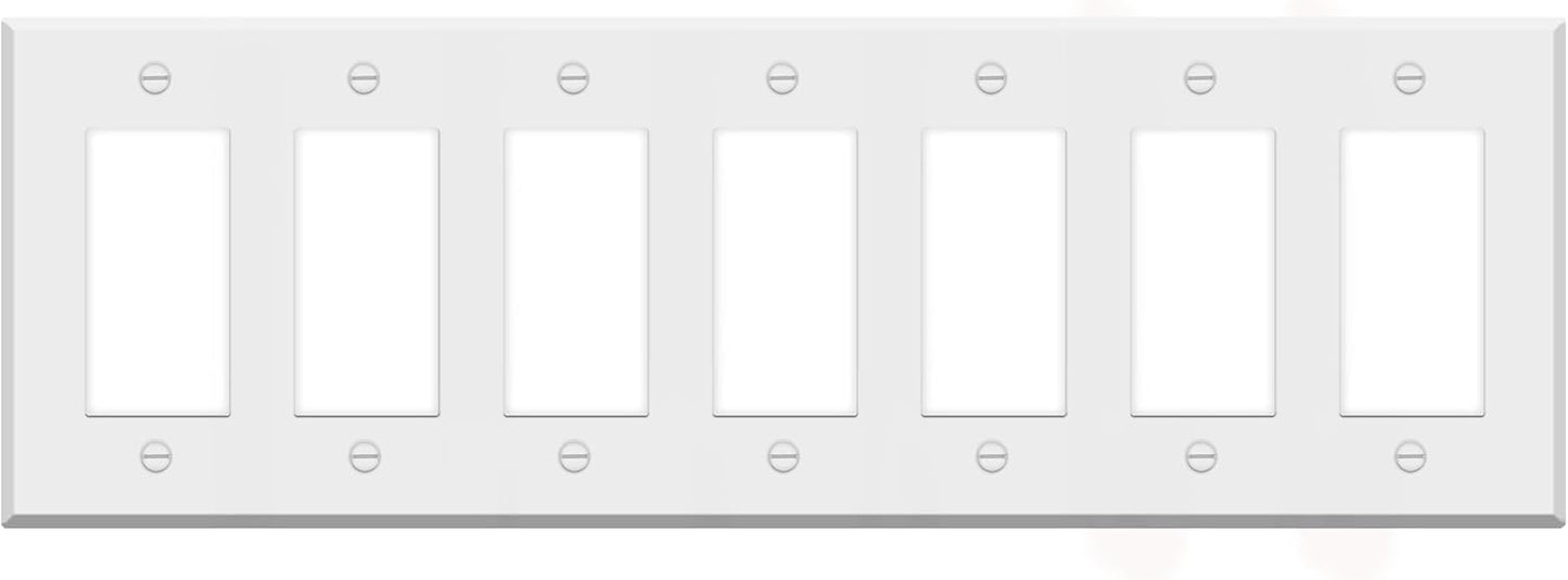 7 Gang White Metal Decora® Style Rocker GFCI Switch Wall Plate Cover - Made in USA