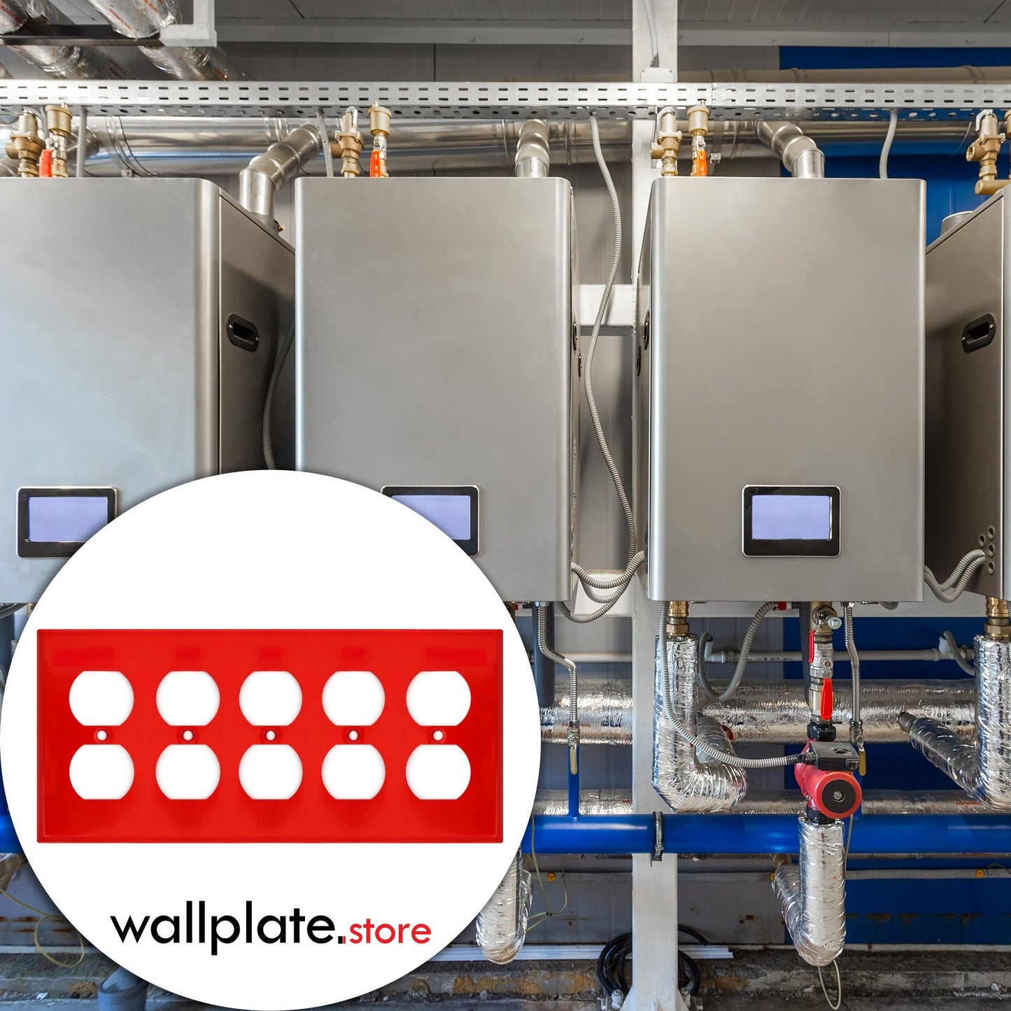 5 Gang Red Metal Duplex Receptacle Wall Plate