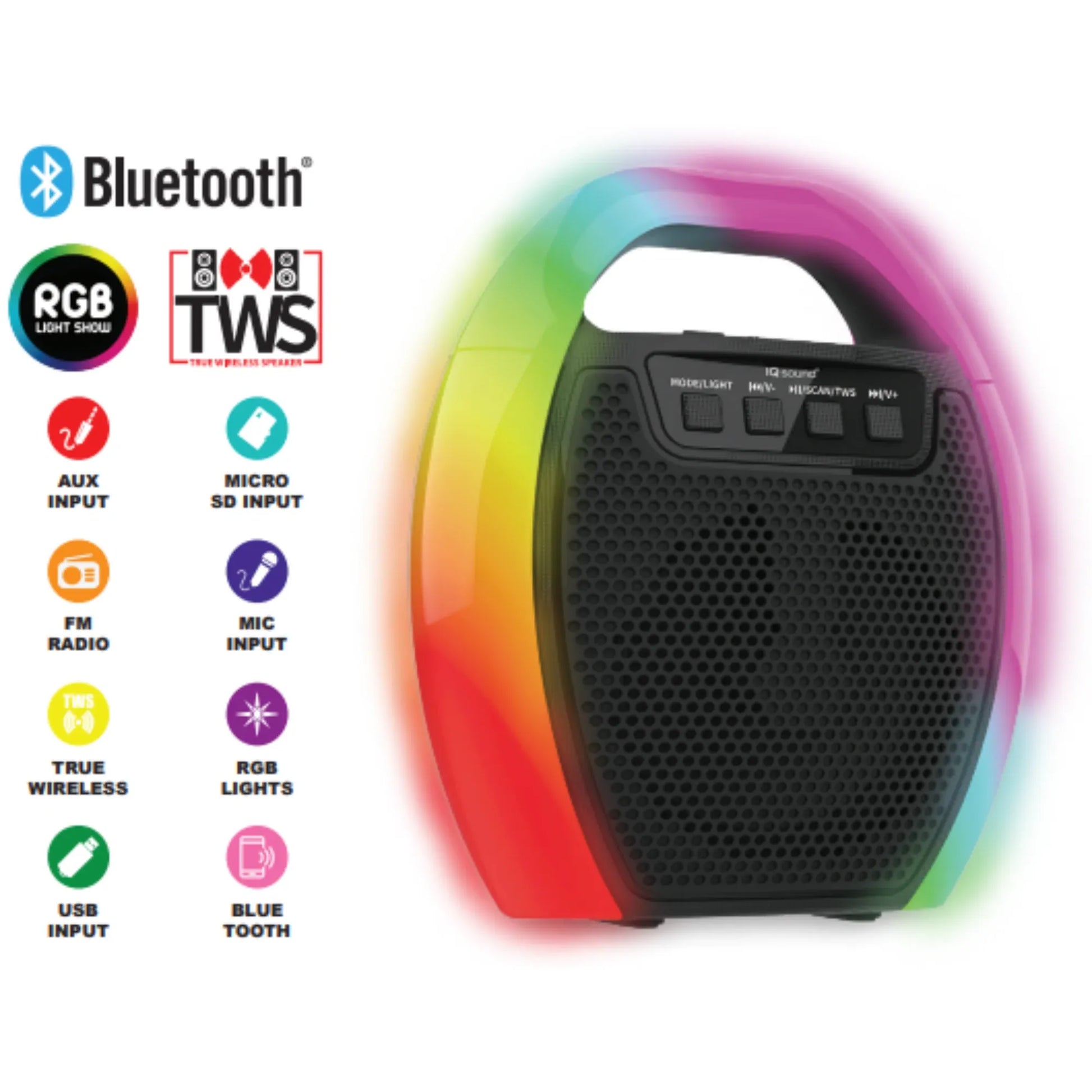 Supersonic 6.5" Portable Bluetooth Speaker with RGB Handle, FM Radio and TWS (IQ-2465RGB)