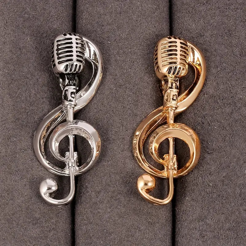Music Mic Brooch Pin - Elegant Music-Themed Accessory with Microphone Pin for Musicians and Music Lovers