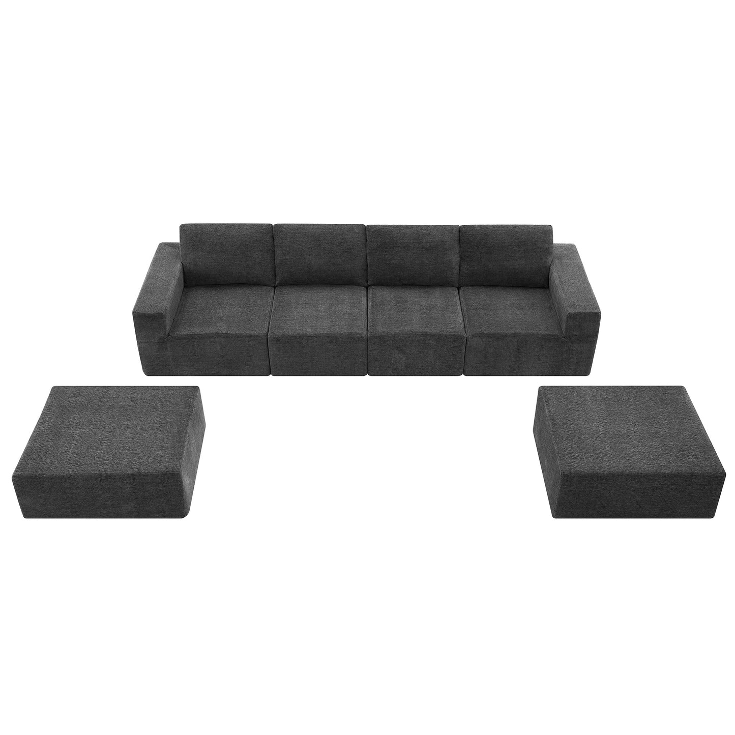 110*72' Modular U Shaped Sectional Sofa with Ottomans,Luxury Cloud Chenille Floor Couch with Deep Seat,No Assembly Required,Fully Compressed Upholstered Sofa for Living Room,Bedroom,3 Colors