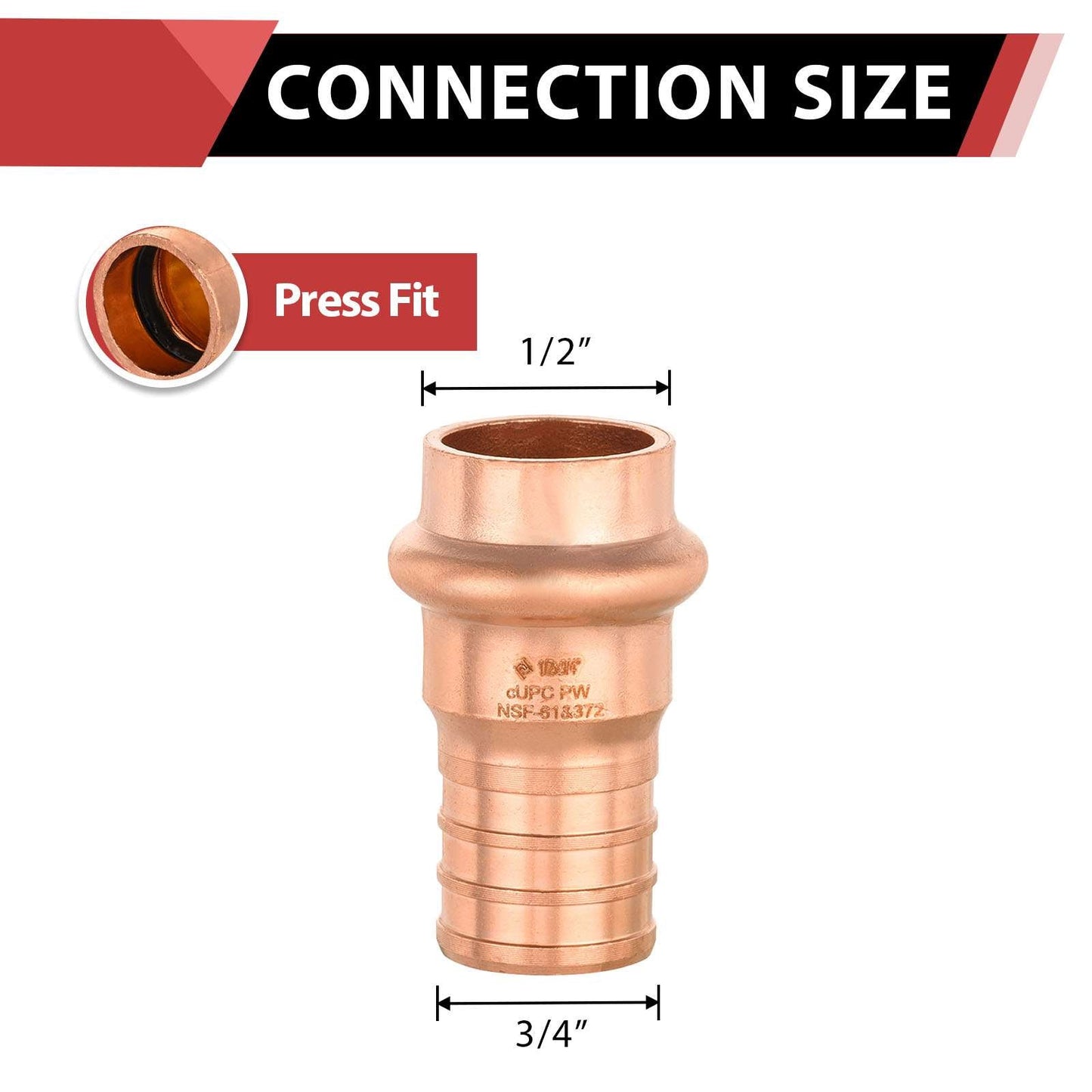 1/2" Press Copper x 3/4" PEX-B Crimp Adapter (Lead Free)