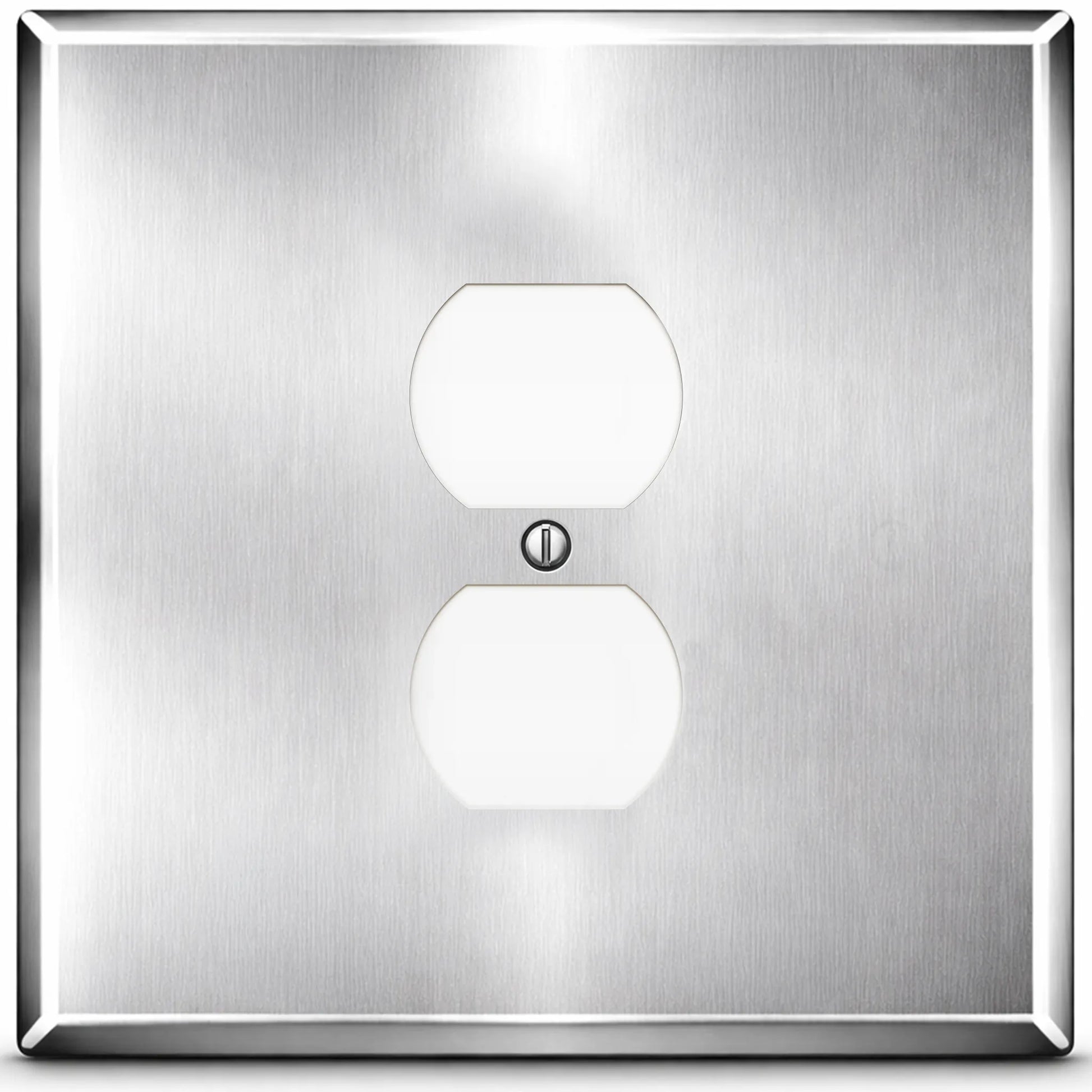 2 Gang Stainless Steel Jumbo with 1 Centered Duplex Receptacle Wallplate