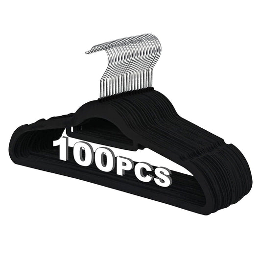 100 Pack Velvet Hangers Flocked Non-Slip Clothes Hangers 360° Swivel Hook Black
