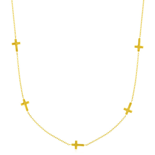 14k Yellow Gold Chain Necklace with Cross Stations