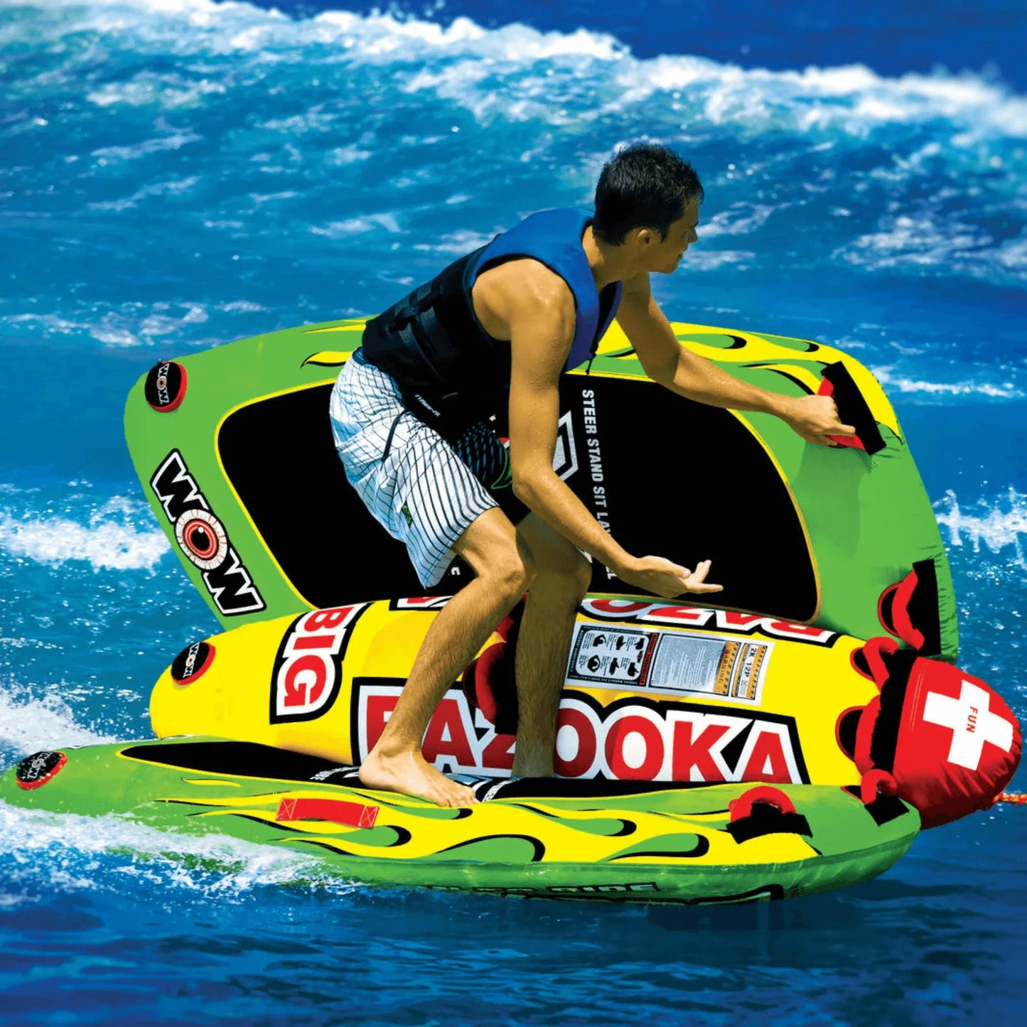 WOW Sports Big Bazooka 1-4 Person Steerable Towable Water Tube For Pool and Lake