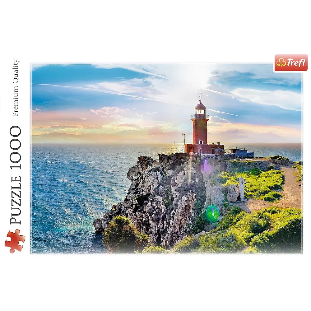 1000 Piece Jigsaw Puzzles, The Melagavi Lighthouse, Greece, Ocean, Alkyonides Islands, Adult Puzzles, Trefl 10436