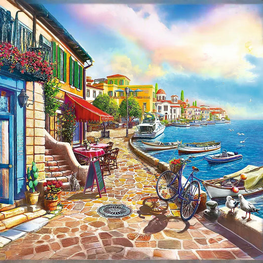 1000 Piece Jigsaw Puzzles, Sunny Embankment, Coastal City, Ocean, Adult Puzzles, Trefl 10527